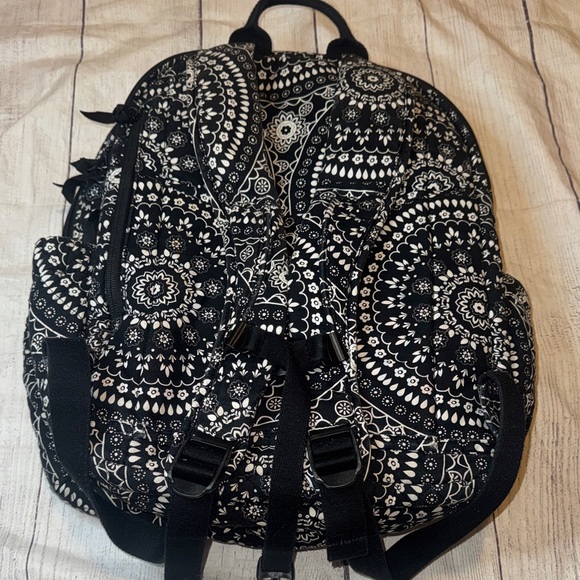 Vera Bradley Black White Backpack 16in Large - Picture 3 of 5